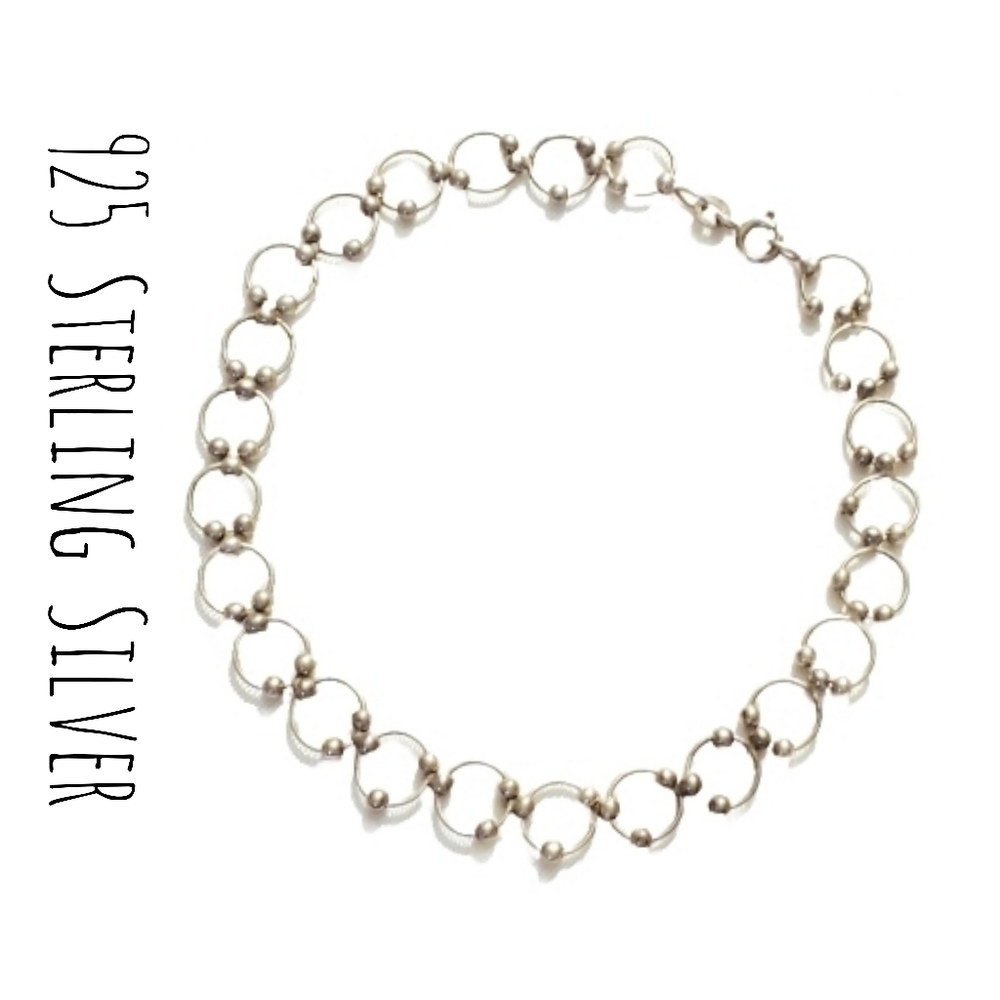 925 Sterling Silver Bracelet Anklet Circles Bali Design Style Large ~ 10"
